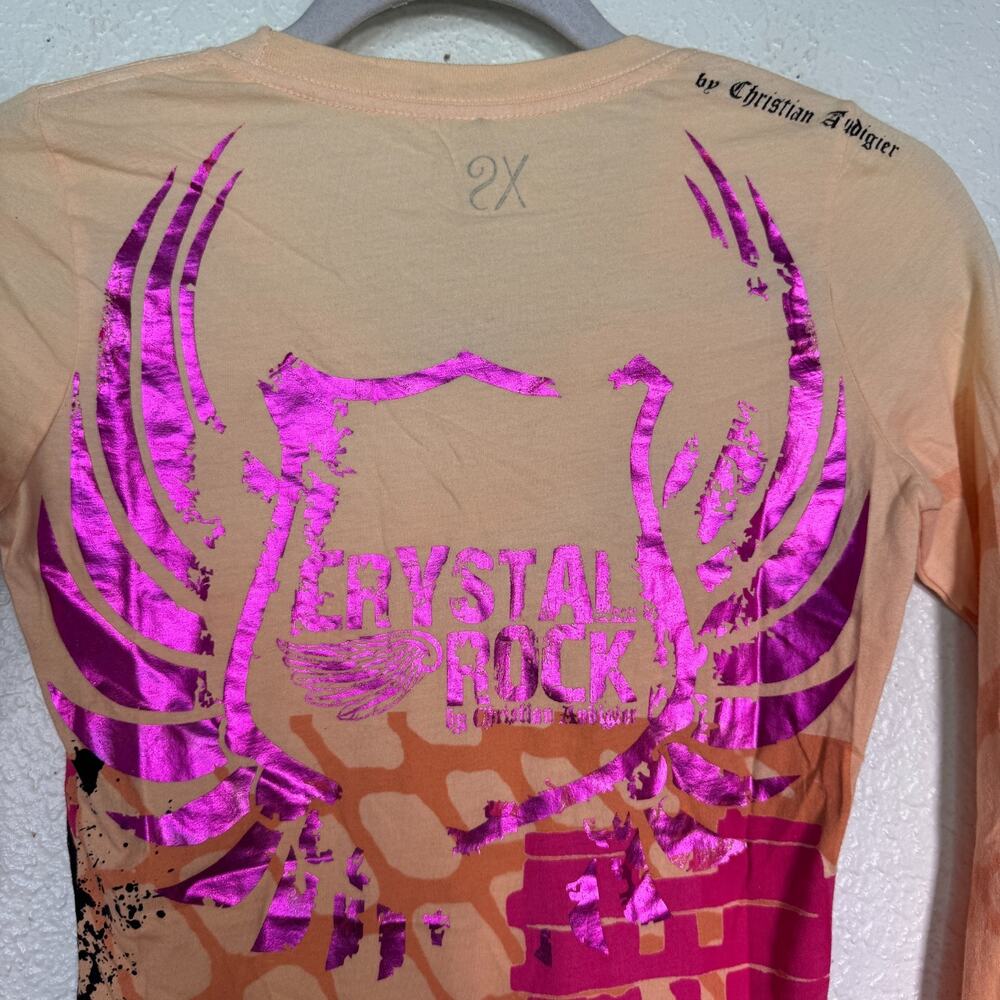 Christian Audigier Crystal Rock Y2K Shirt Womens XS Rocker Girl Guitar Tee NEW - Picture 11 of 14